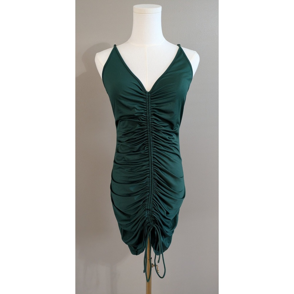 Fashion Nova Hunter Green Shanghai Ruched Mini Dress Large D738 NWT